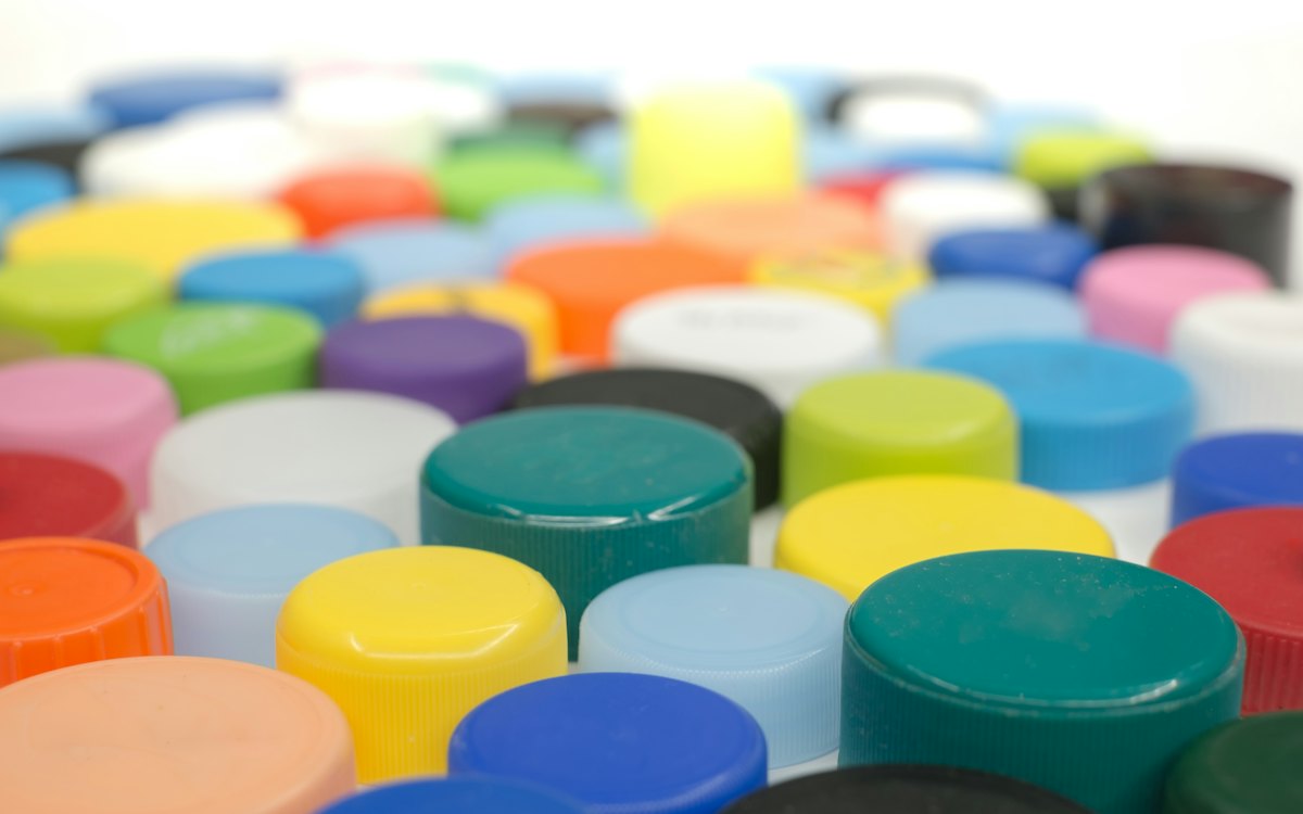 Coloured plastic bottle caps
